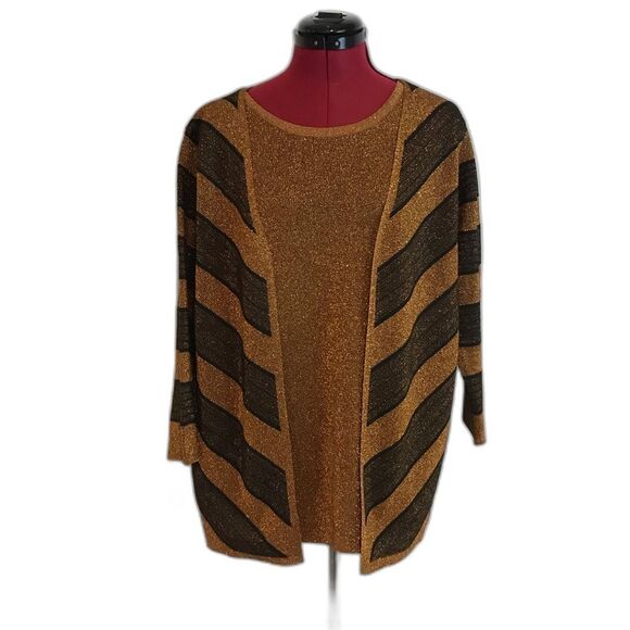 Alfred Dunner Cardigan Women Size Small Bronze Chevron Stripe Two-For-One NWT - Picture 3 of 9